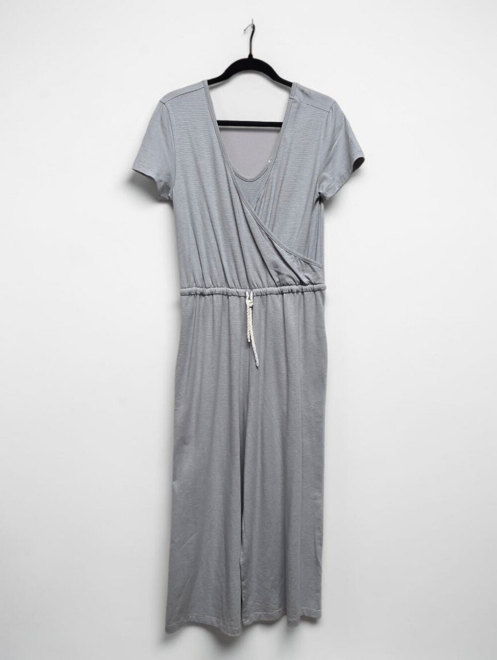 Marine Layer L Striped Faux Wrap Jumpsuit Short Sleeve Cropped
